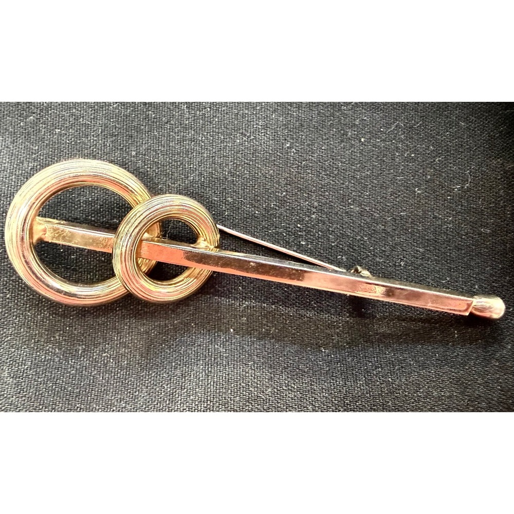 Gold Tone Double Ring Long Stick‎ Pin Scarf Lapel Minimalist Vintage